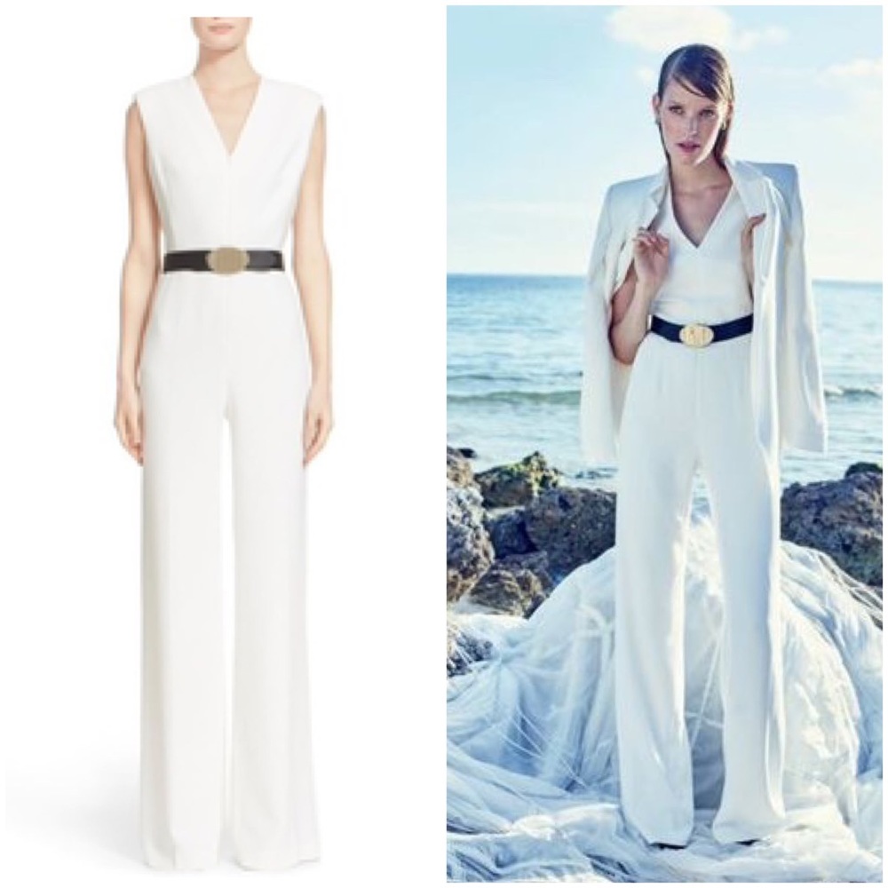 NWT Escada White Zip Front Belted Wide Leg Jumpsuit  Sz.34  Modern Capsule